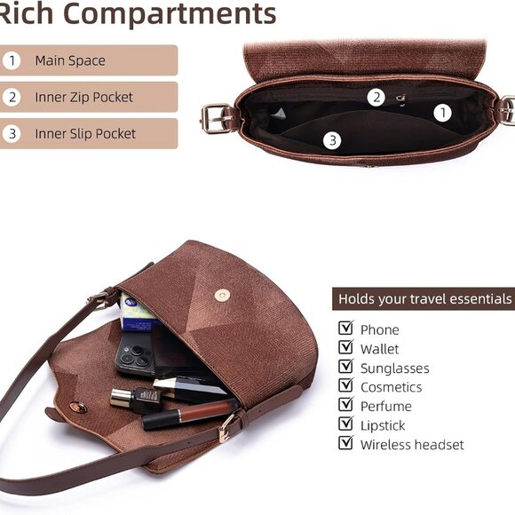 Elegant Vegan Leather Tote Handbag with Adjustable Strap - 5.9x3.5x9.8 inches - Picture 4 of 6